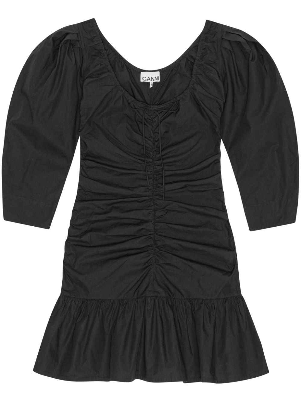 Gathered U-neck minidress - Black
