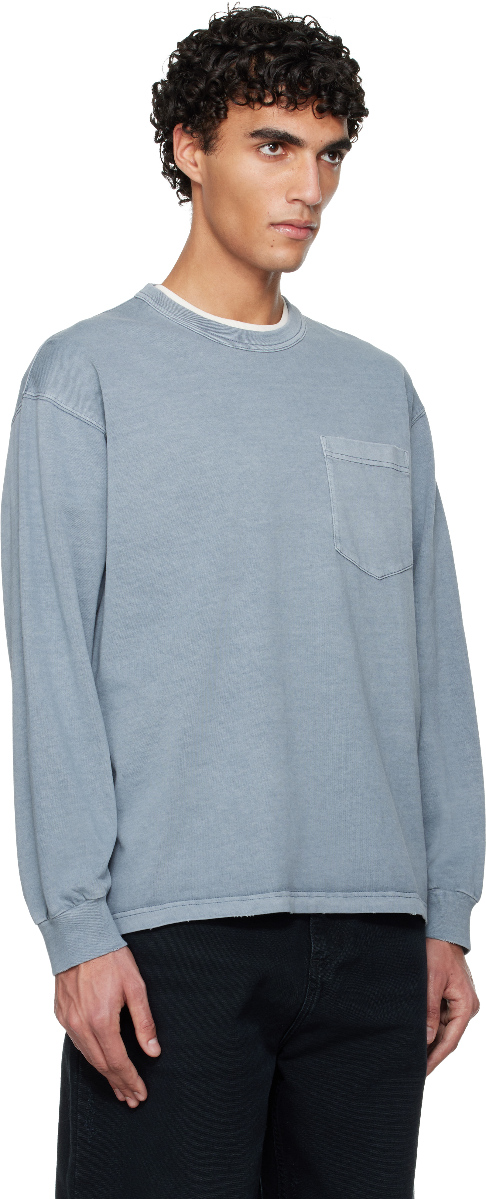 Blue Long Sleeve Torion Pocket T-Shirt