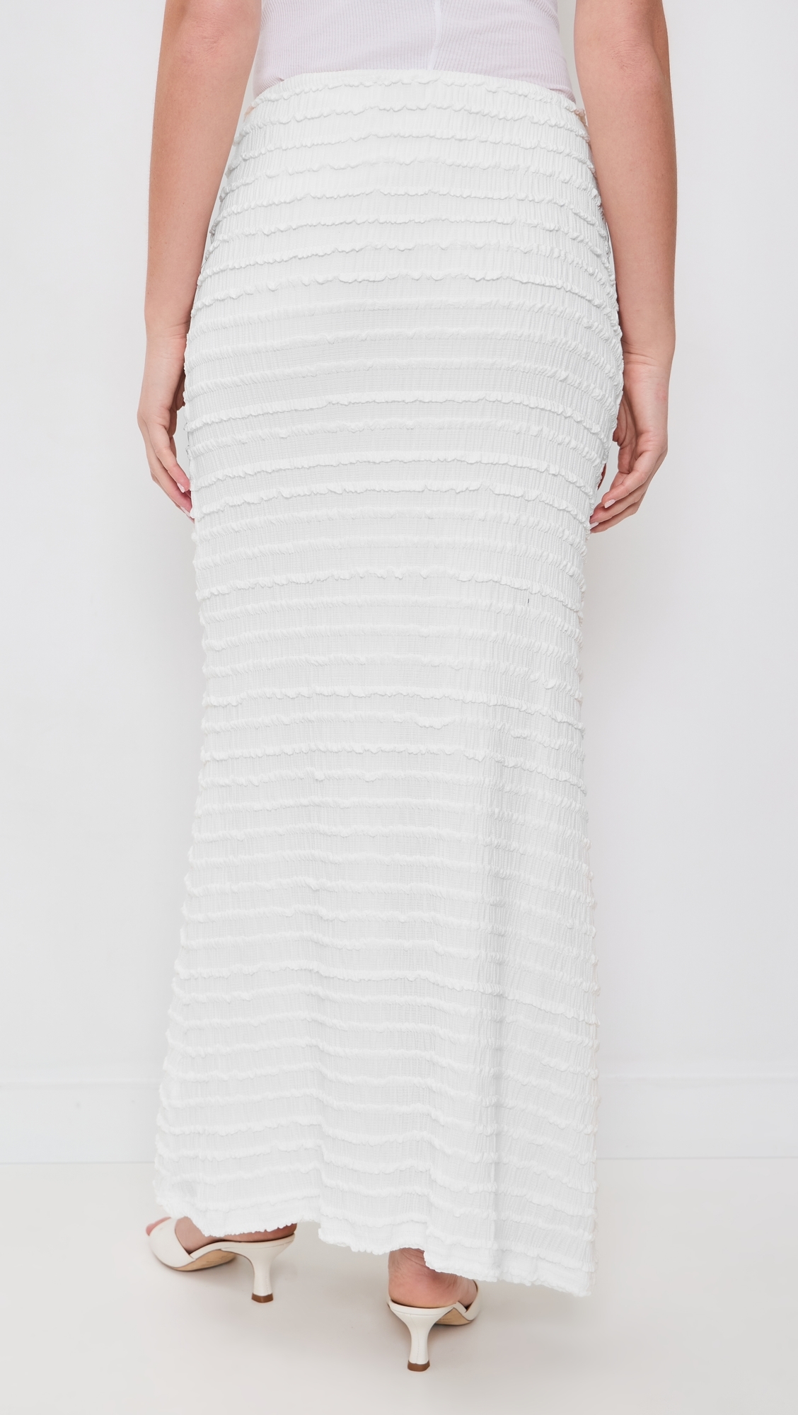 Adalee Ruffle Texture Maxi Skirt White
