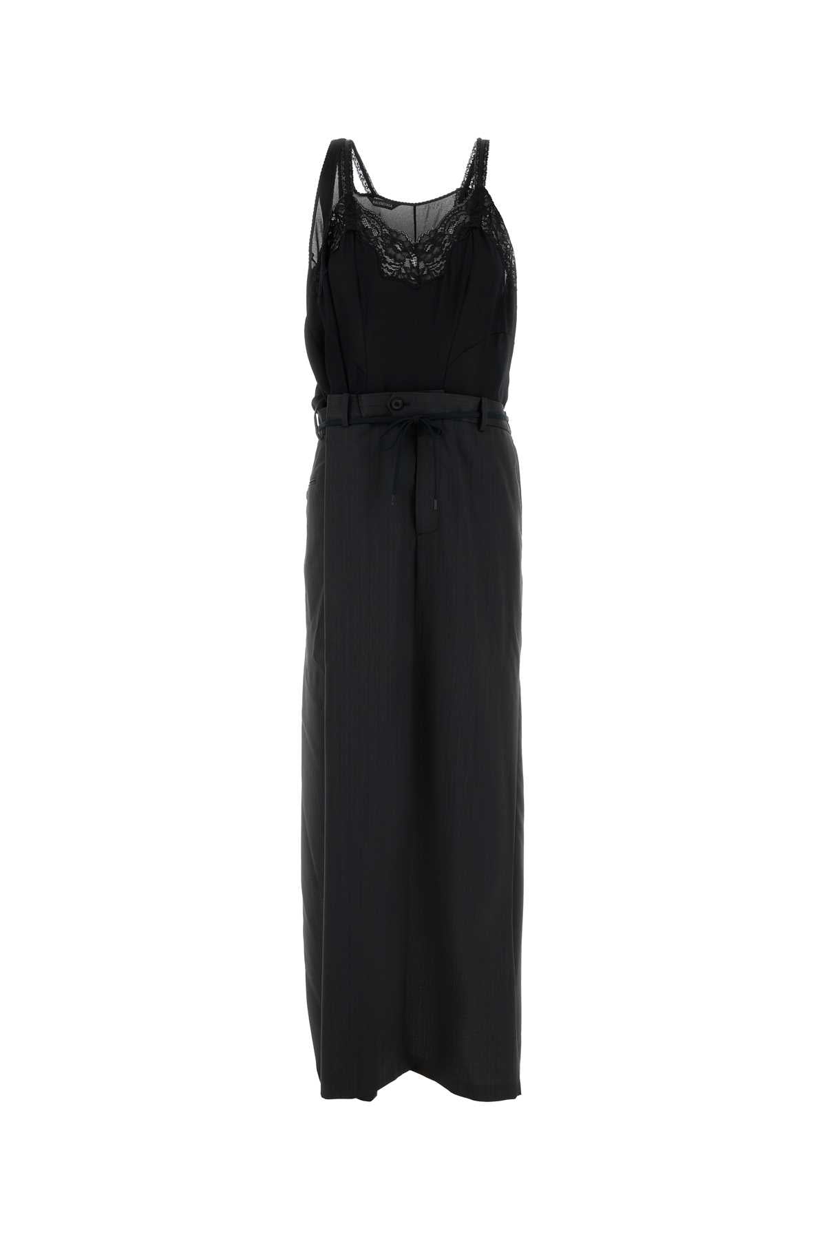 Lace-Trimmed Wool Blend Dress — Black