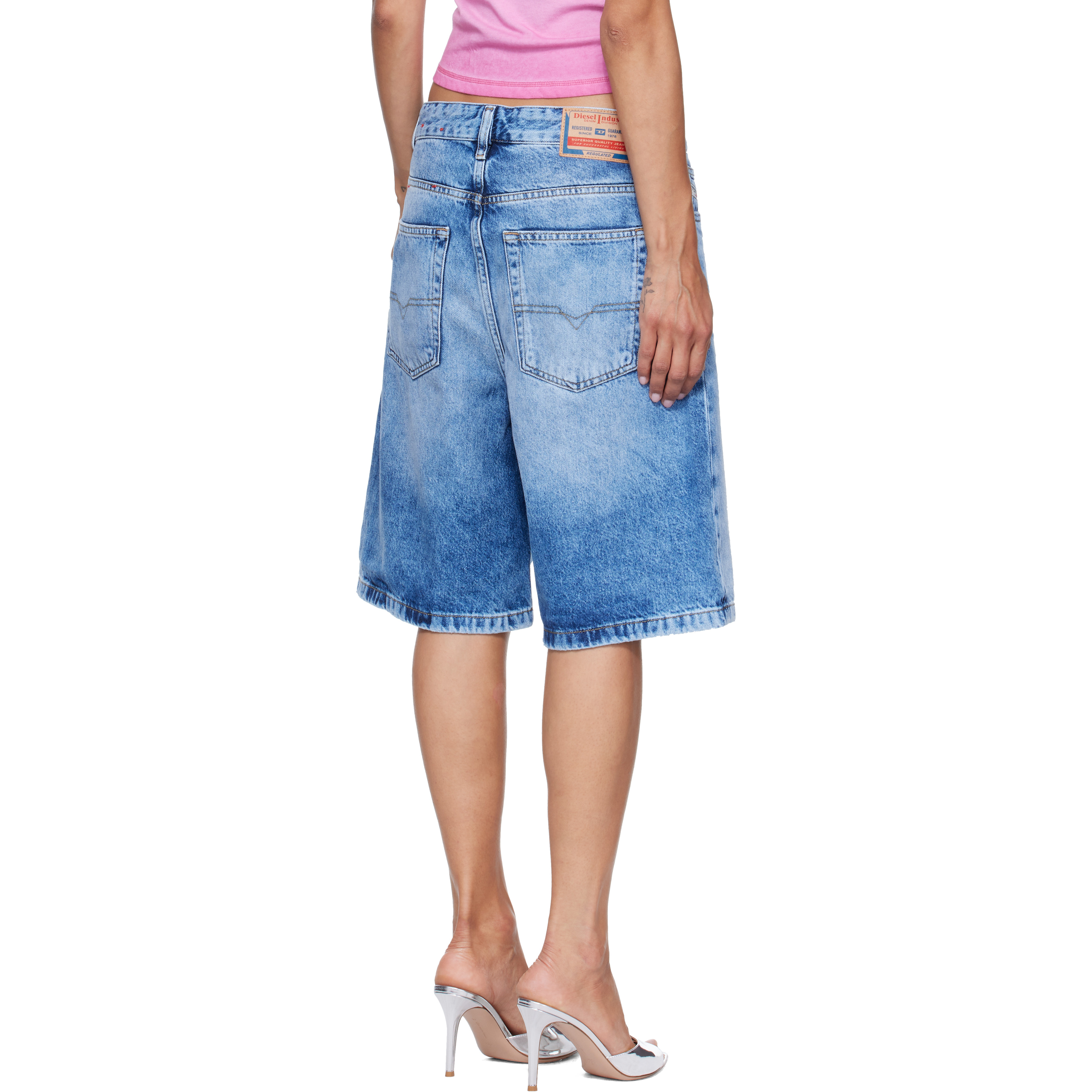 Blue Relaxed Fluid Denim Shorts