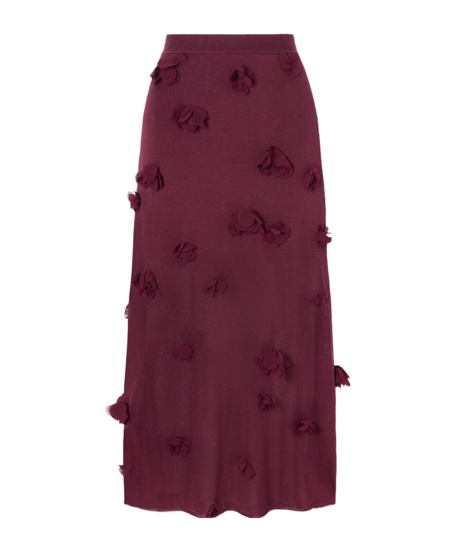 3D Floral Appliqué Knitted Midi Skirt
