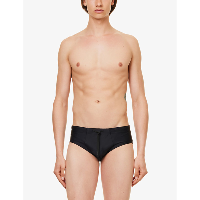 Mens Black Low-rise Stretch-recycled Nylon Swim Briefs