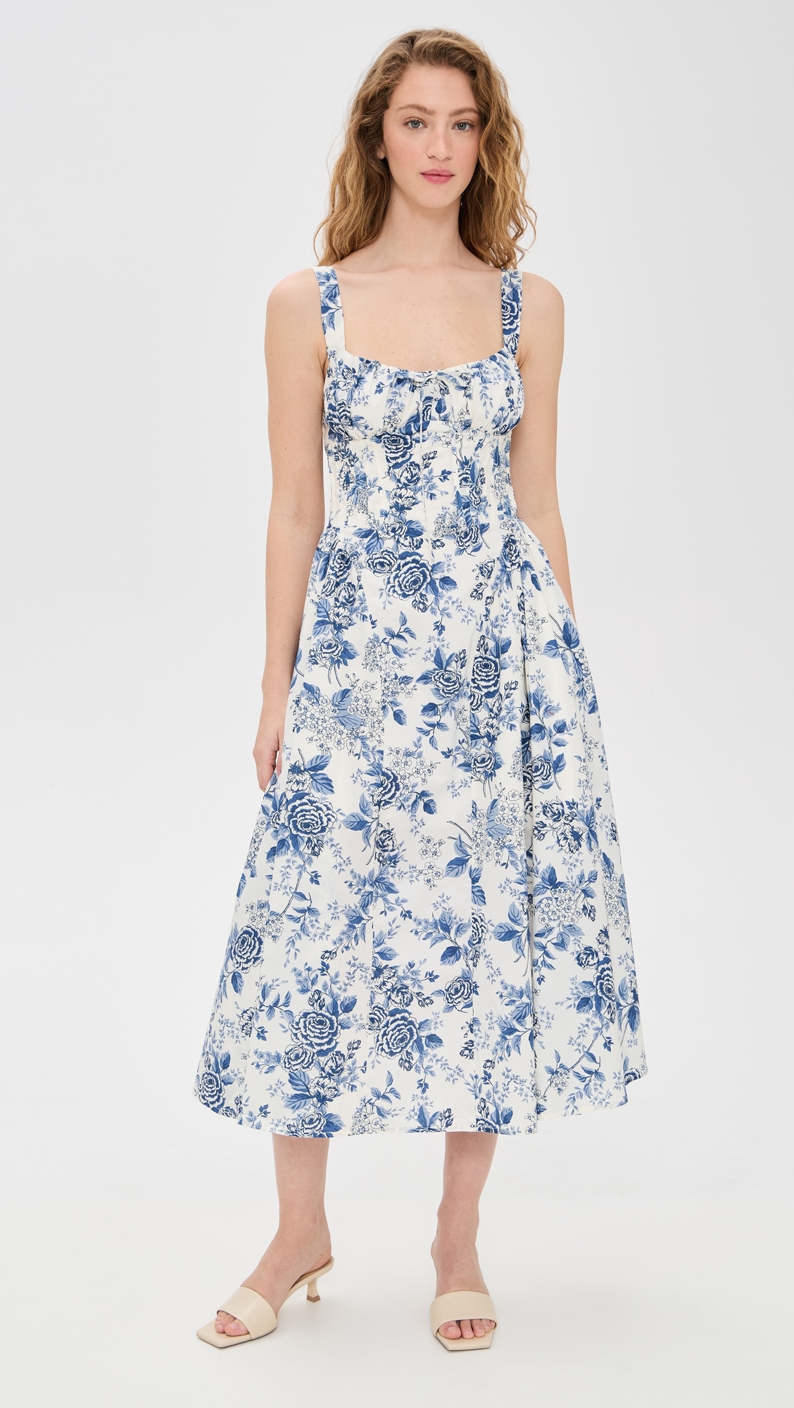 Moon River Corset Floral Midi Dress Ivory Multi