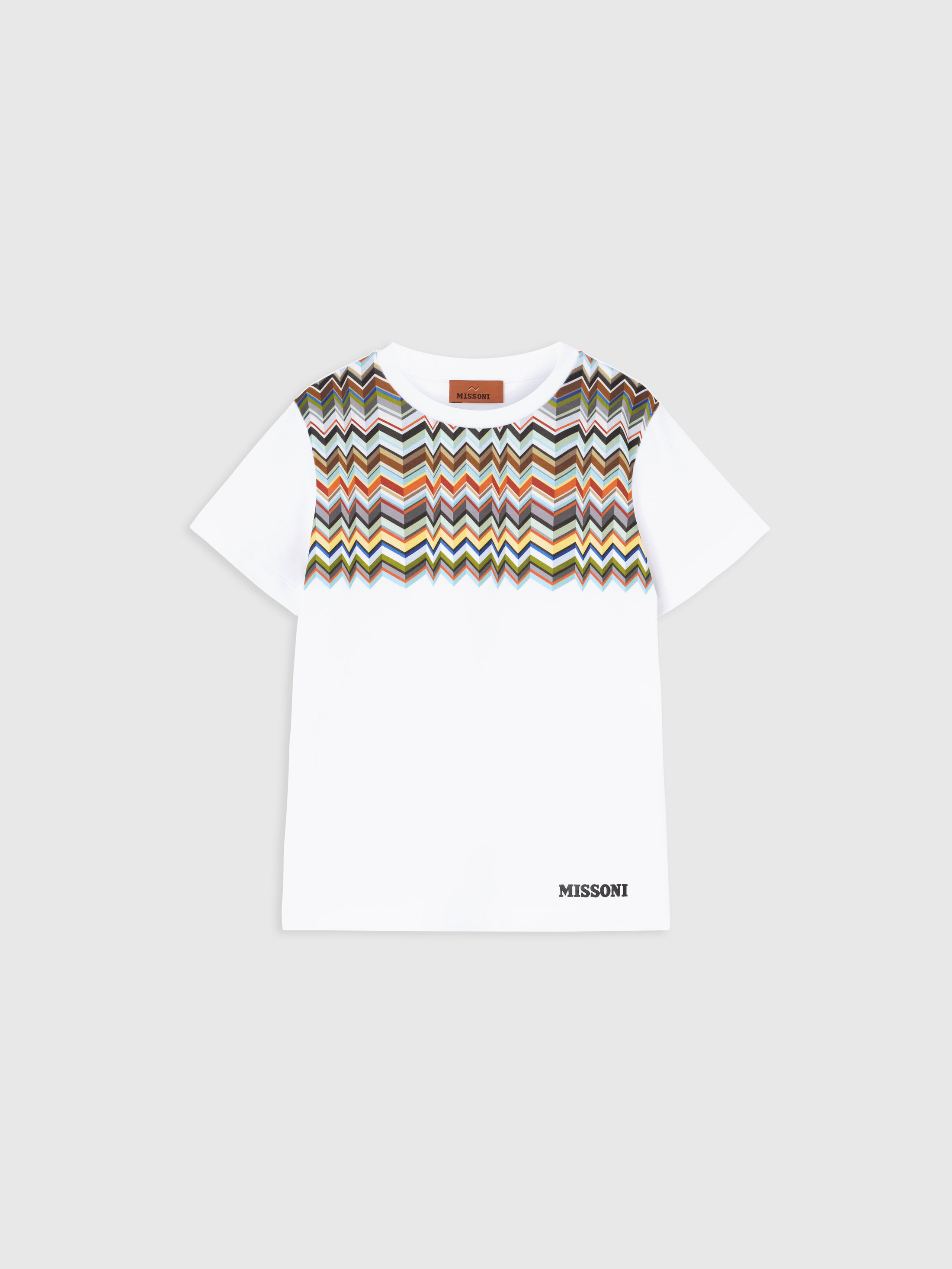 Missoni - Pure cotton t-shirt with zig zag insert, Boy, White & Multicoloured