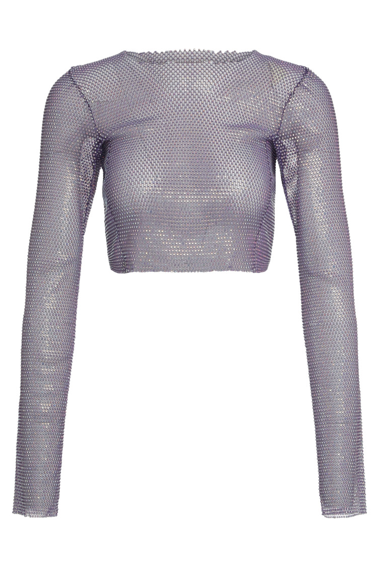 Santa Brands - mesh crop top long sleeve rhinestone