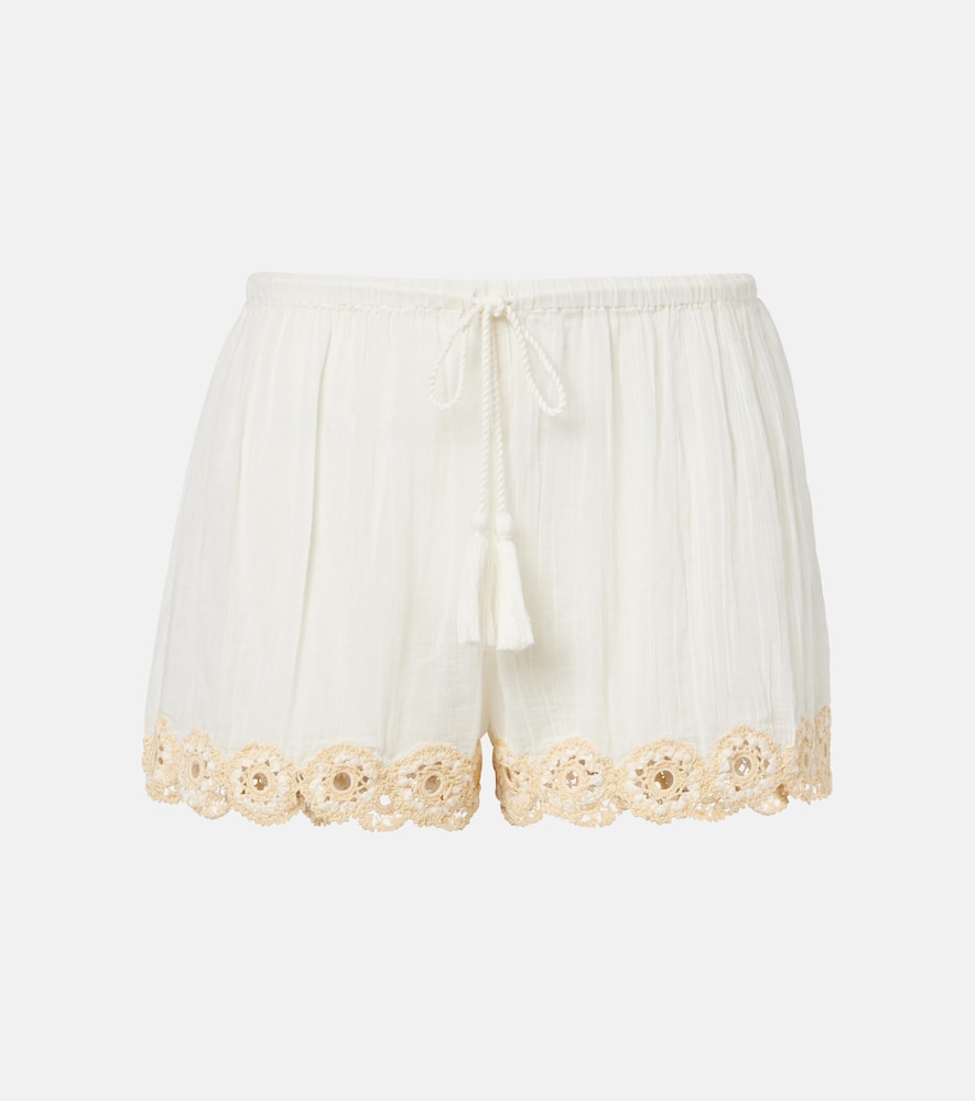 Liya crochet-trimmed cotton shorts
