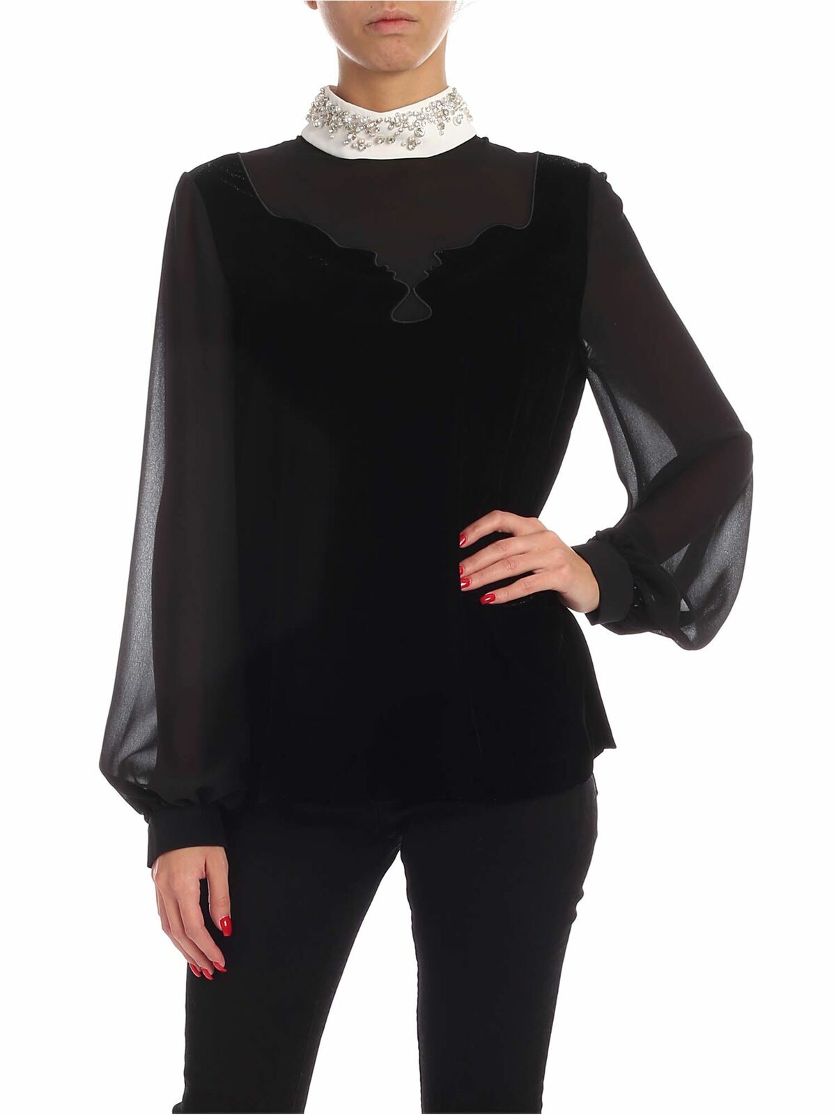 Jewel collar velvet blouse