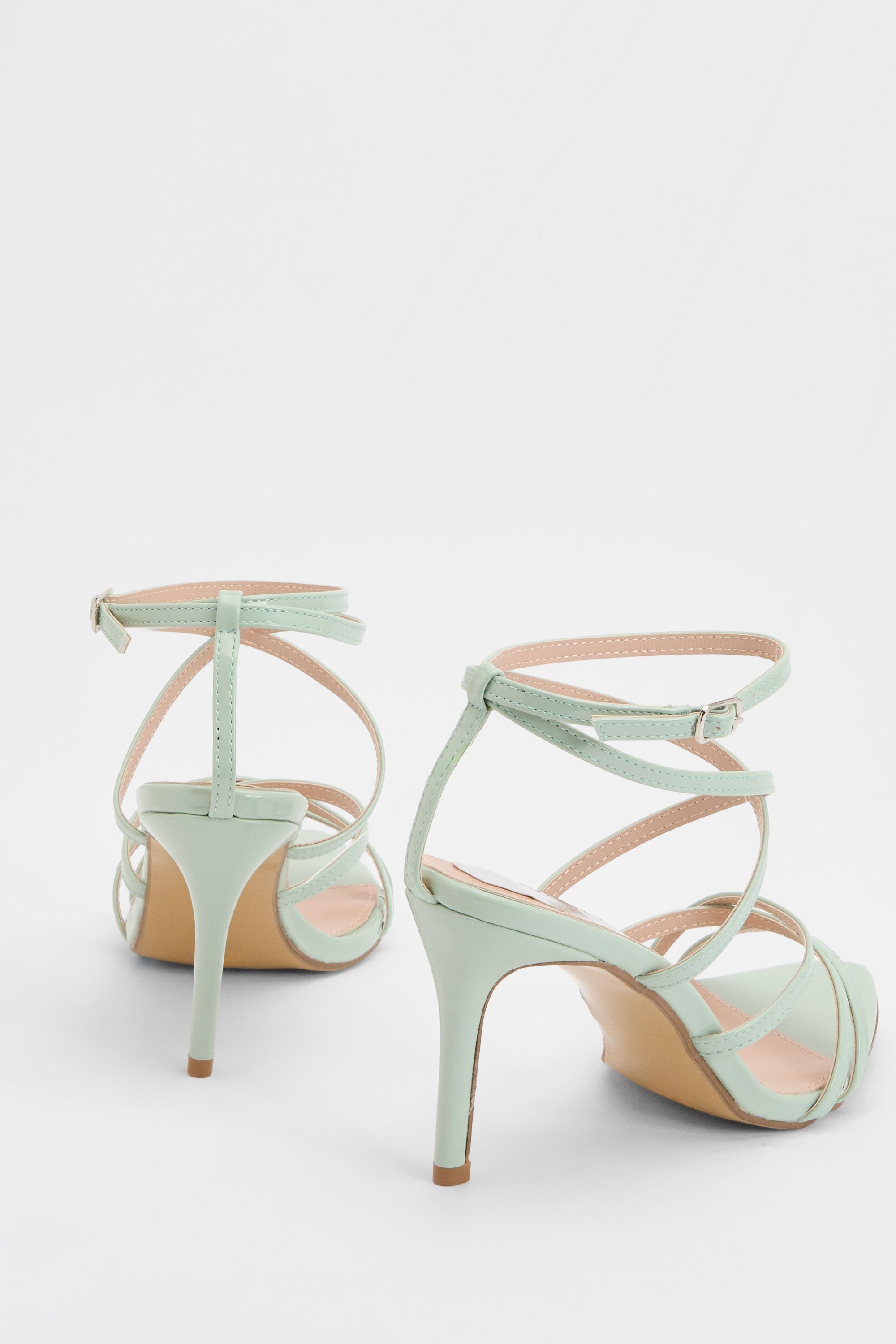 Oasis Womens Helena Faux Patent Leather Strappy High Stiletto Heeled Sandals - Mint
