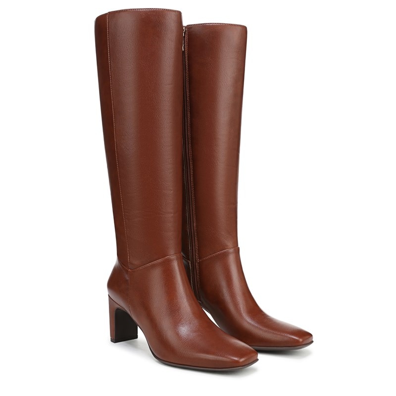Nona Knee High Boots, Saddle Tan Faux Leather