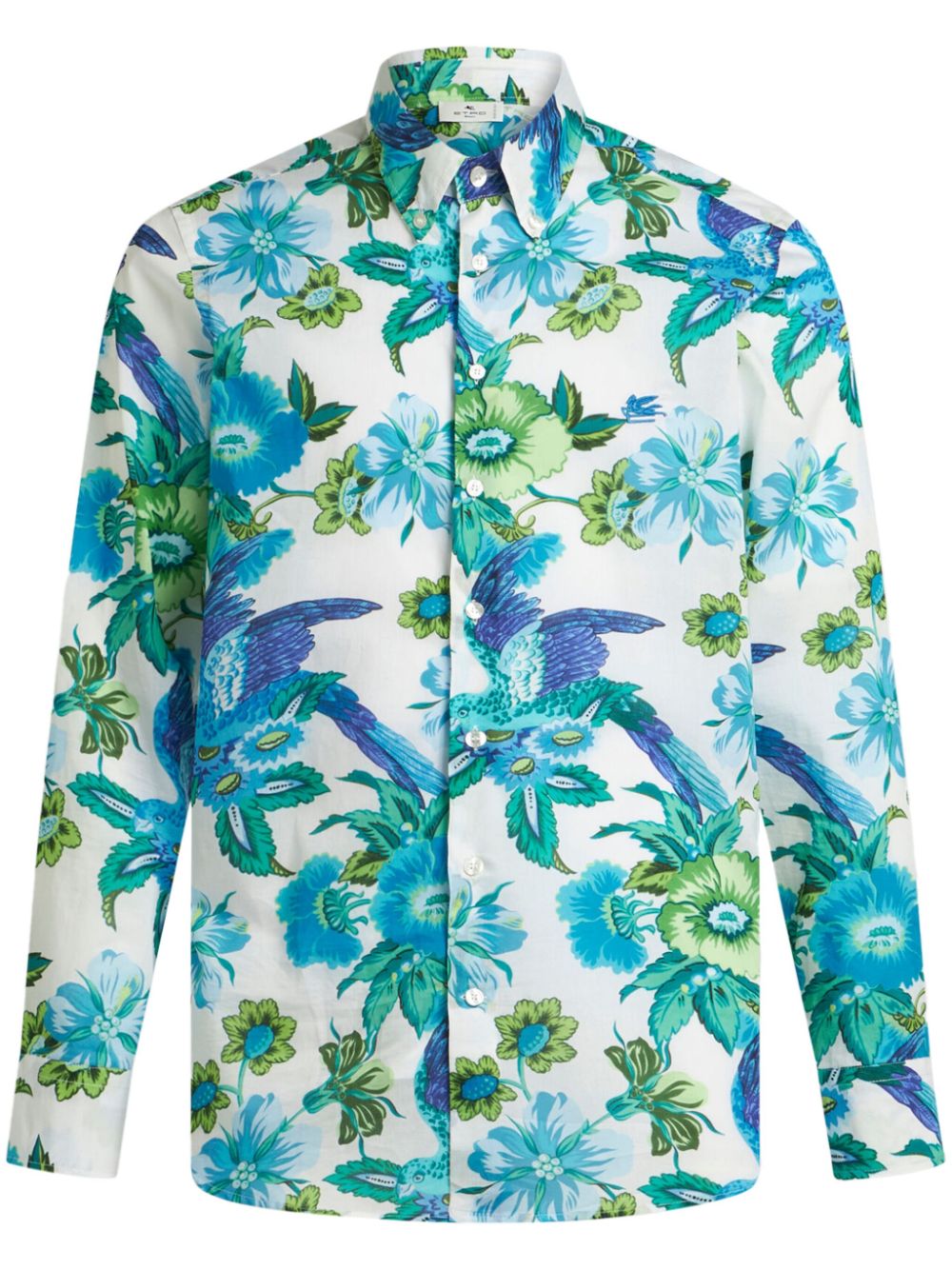 Tropical floral-print cotton shirt - Blue