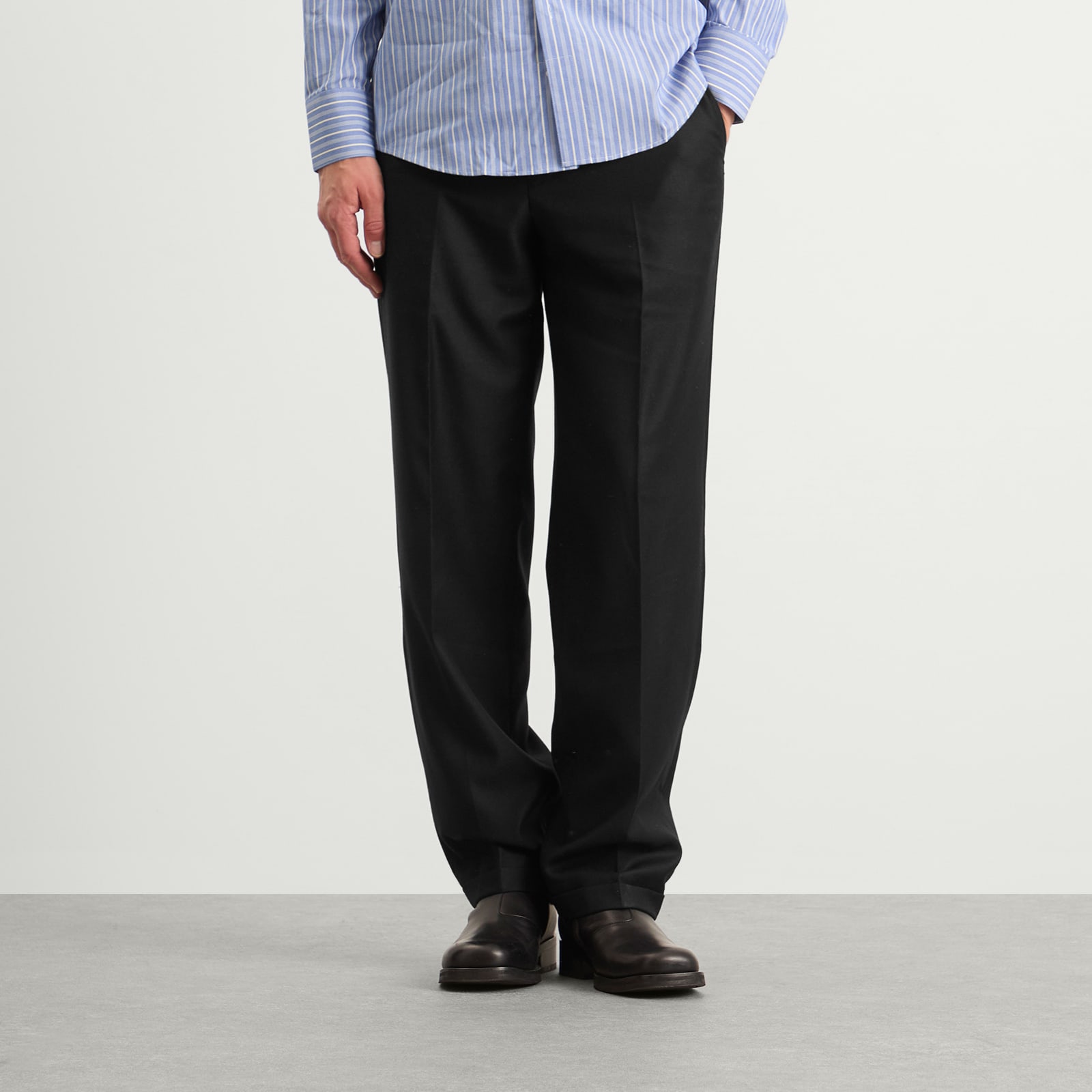Men's Flat Front Trouser Black Ash Pinstripe