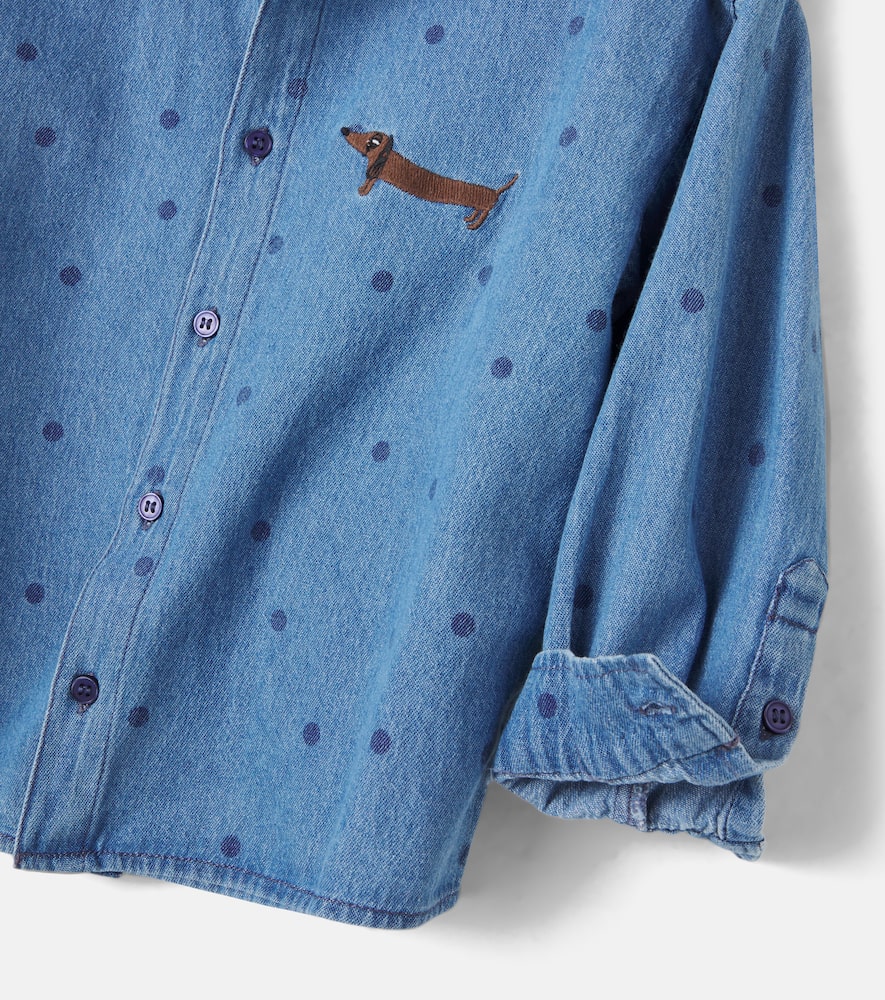 Embroidered polka-dot denim shirt