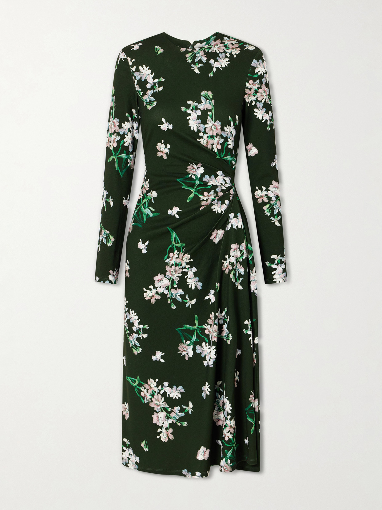 Gathered Floral-print Jersey Midi Dress