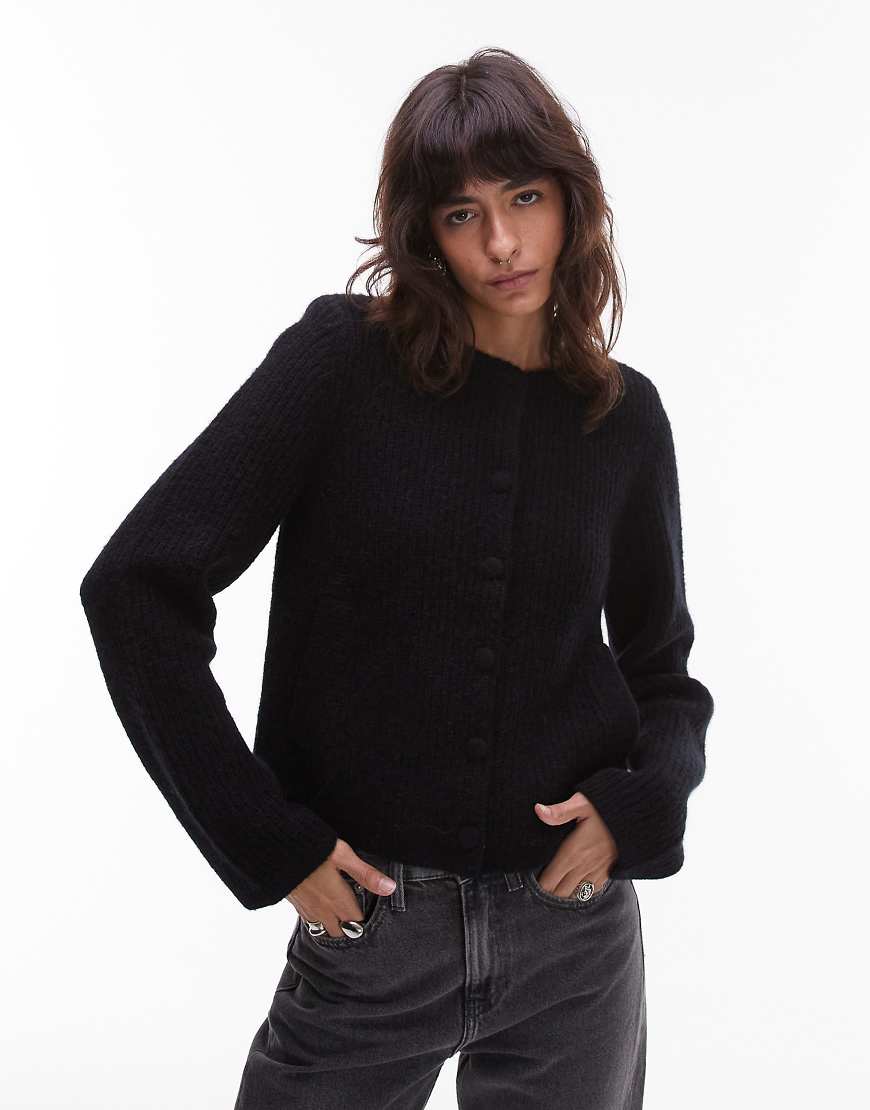 & alpaca and wool cardigan jacket with jet pockets in black exclusive to ASOS