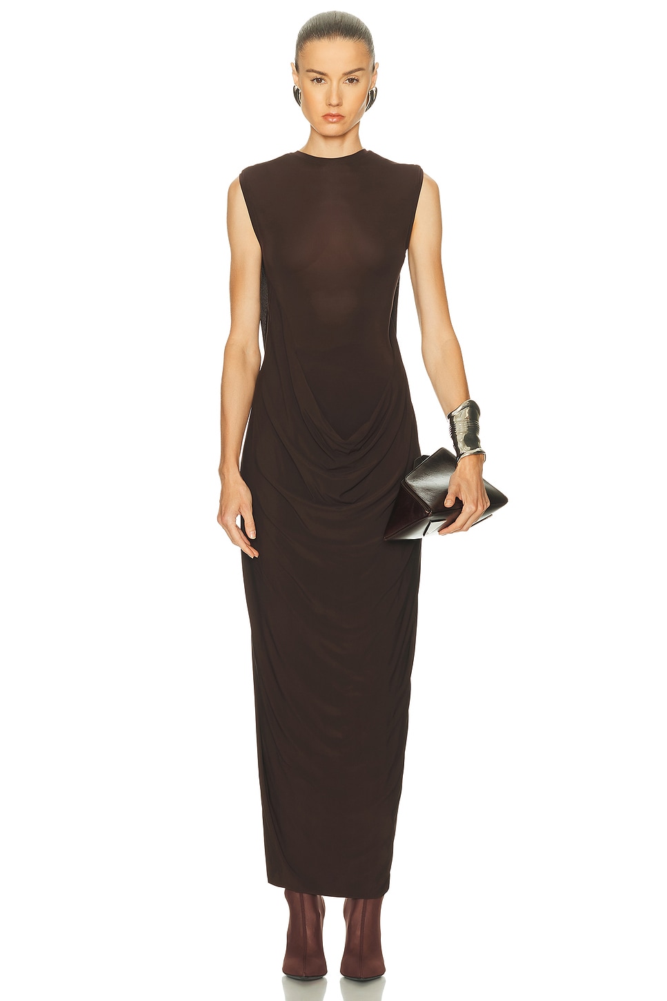 Jean Paul Gaultier Draped Long Dress in Brown - Brown.  XS also in L