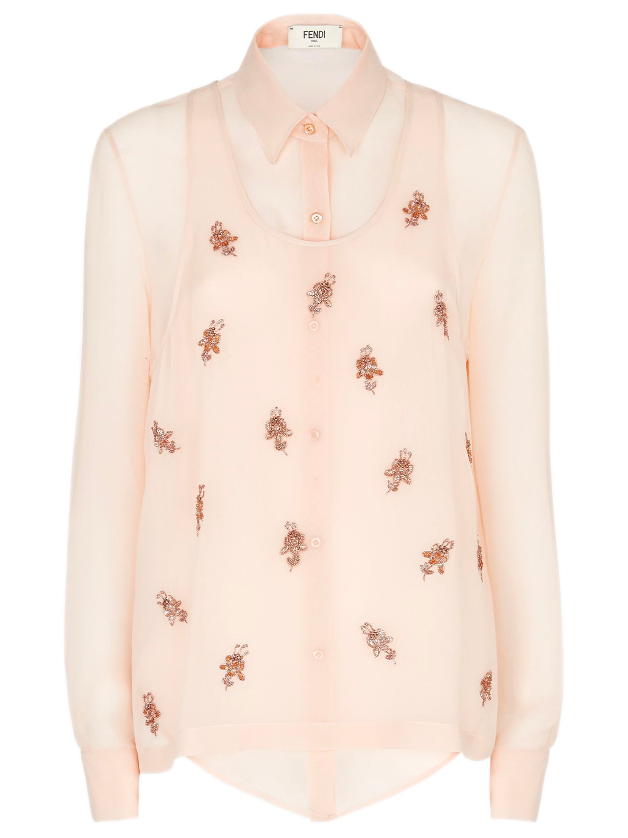 Asymmetric Floral Embellished Silk Shirt - Size 38