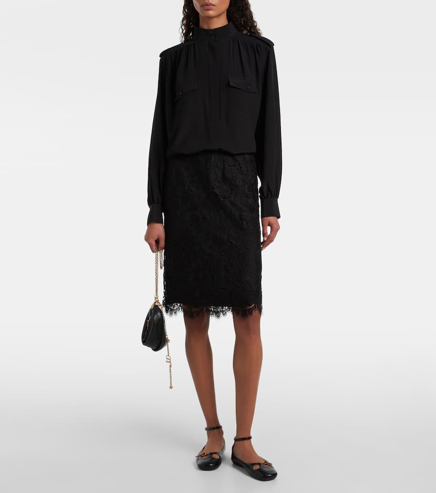 Chloé Floral cotton-blend lace midi skirt