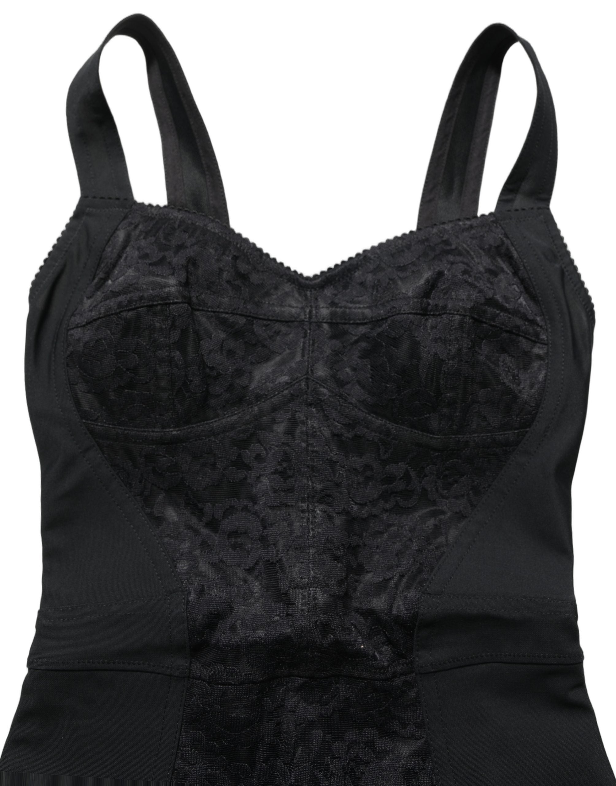 Floral Lace Corset Bodysuit — Black