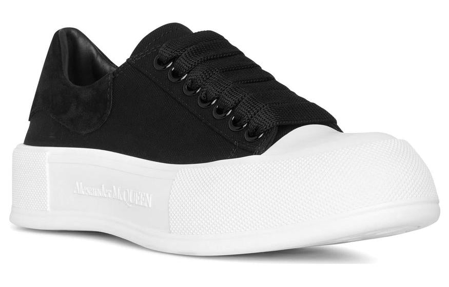 (WMNS) Deck Lace Up Plimsoll 'Black White Sole'