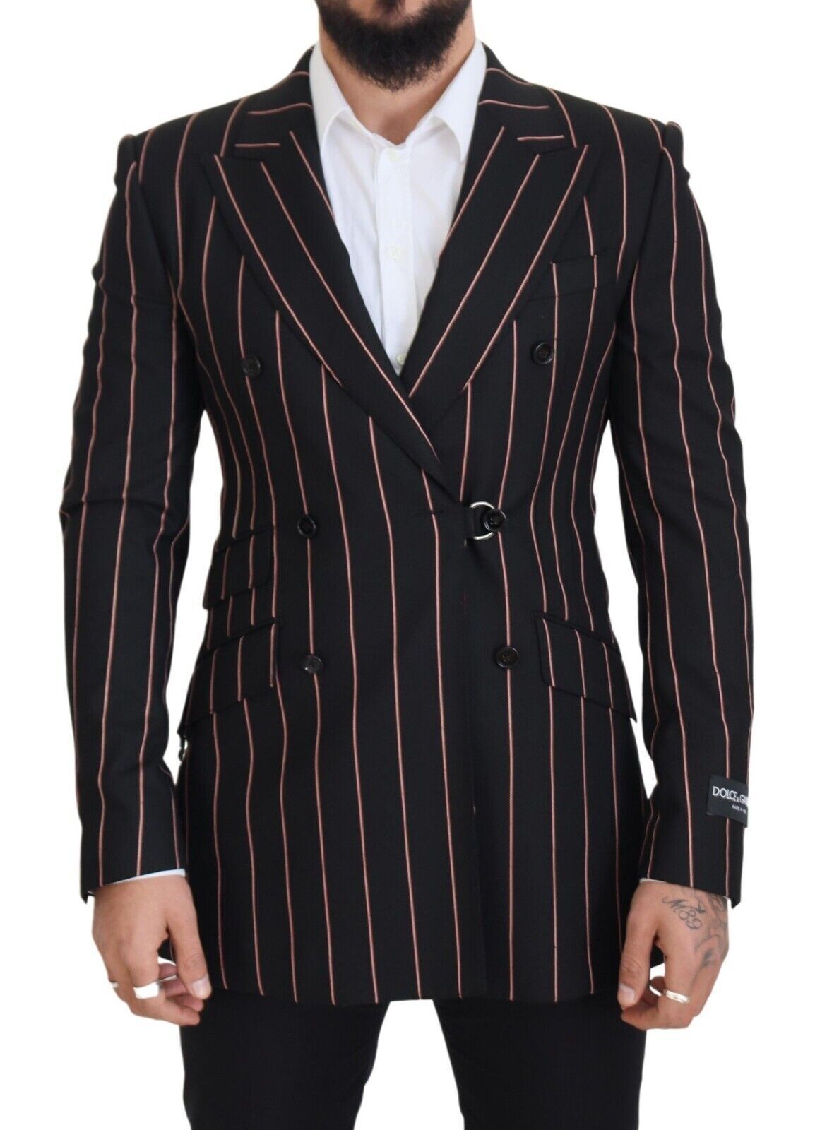 Striped Viscose Blazer — Black