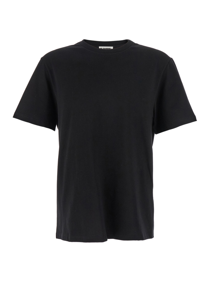 Black Crewneck T-shirt With Logo Patch On The Rear In Cotton Man