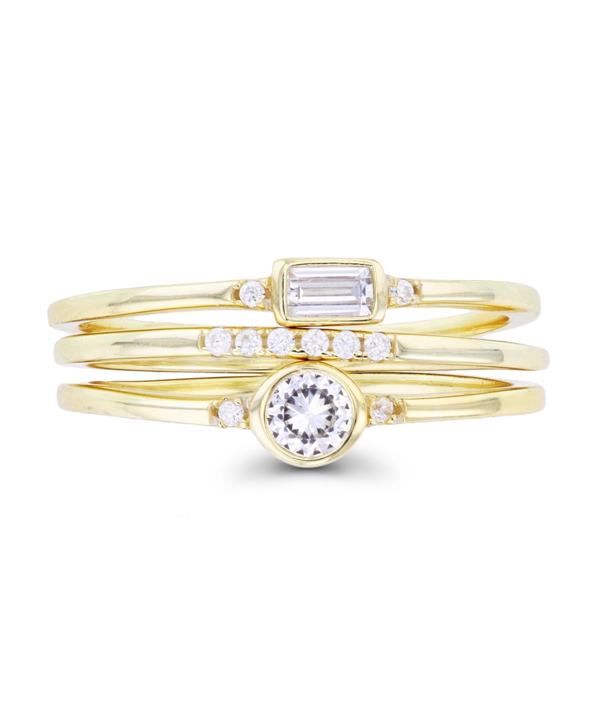 Cubic Zirconia Round and Baguette Faux Stacked Ring - 14k Yellow Gold over Sterling Silver wit