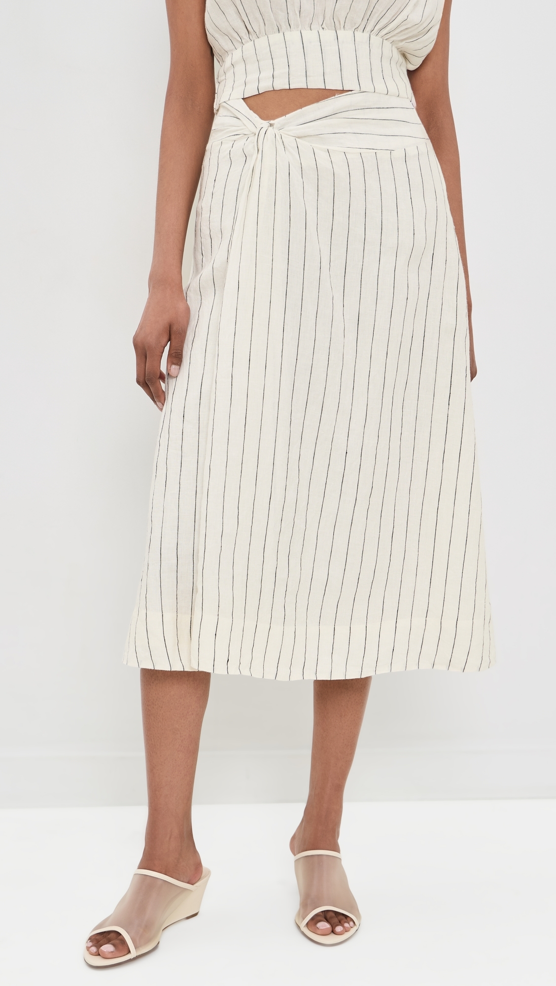 Mehar Linen Stripe Skirt Ivory Black Stripe