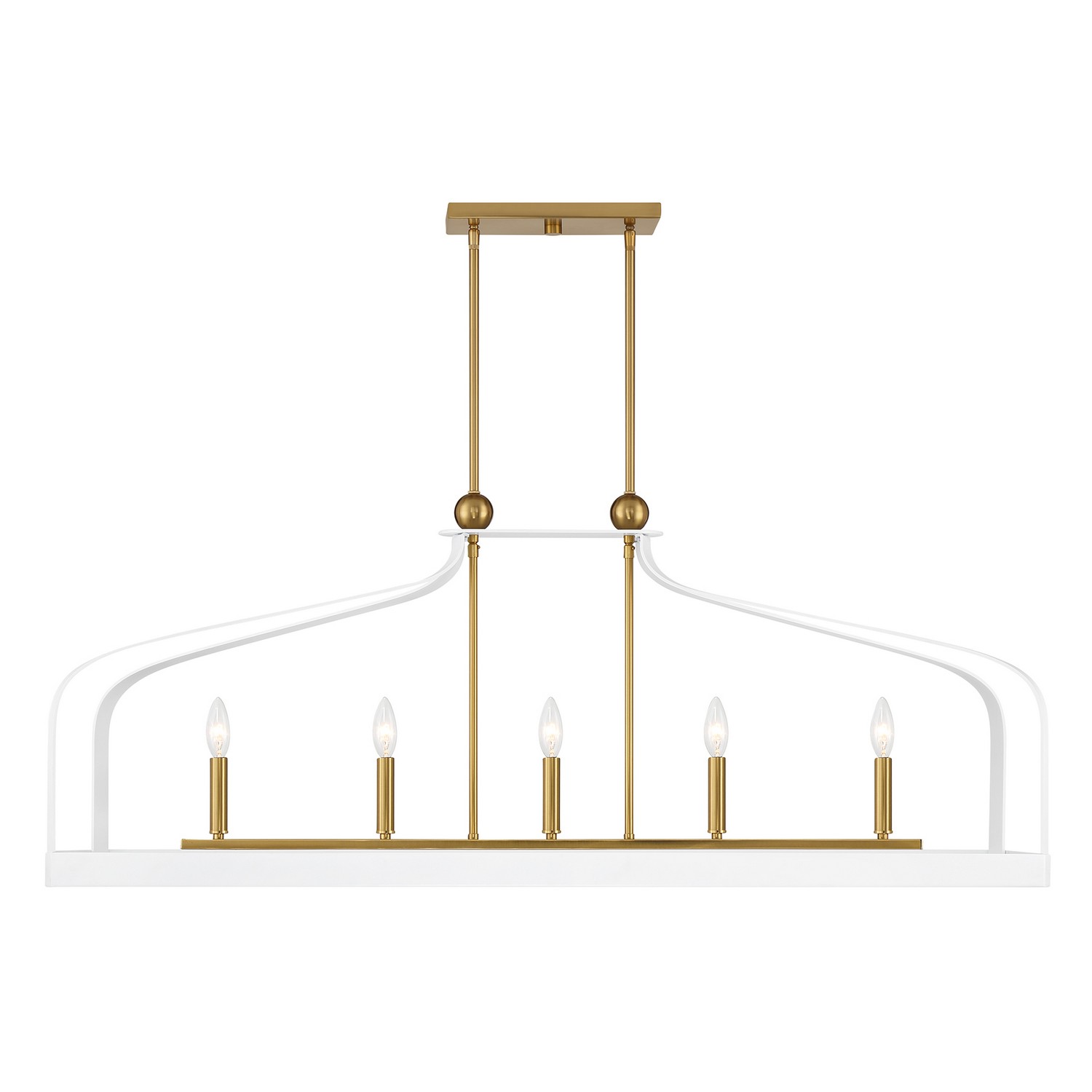 Sheffield 5-Light Linear Chandelier in White with Warm Brass Accent