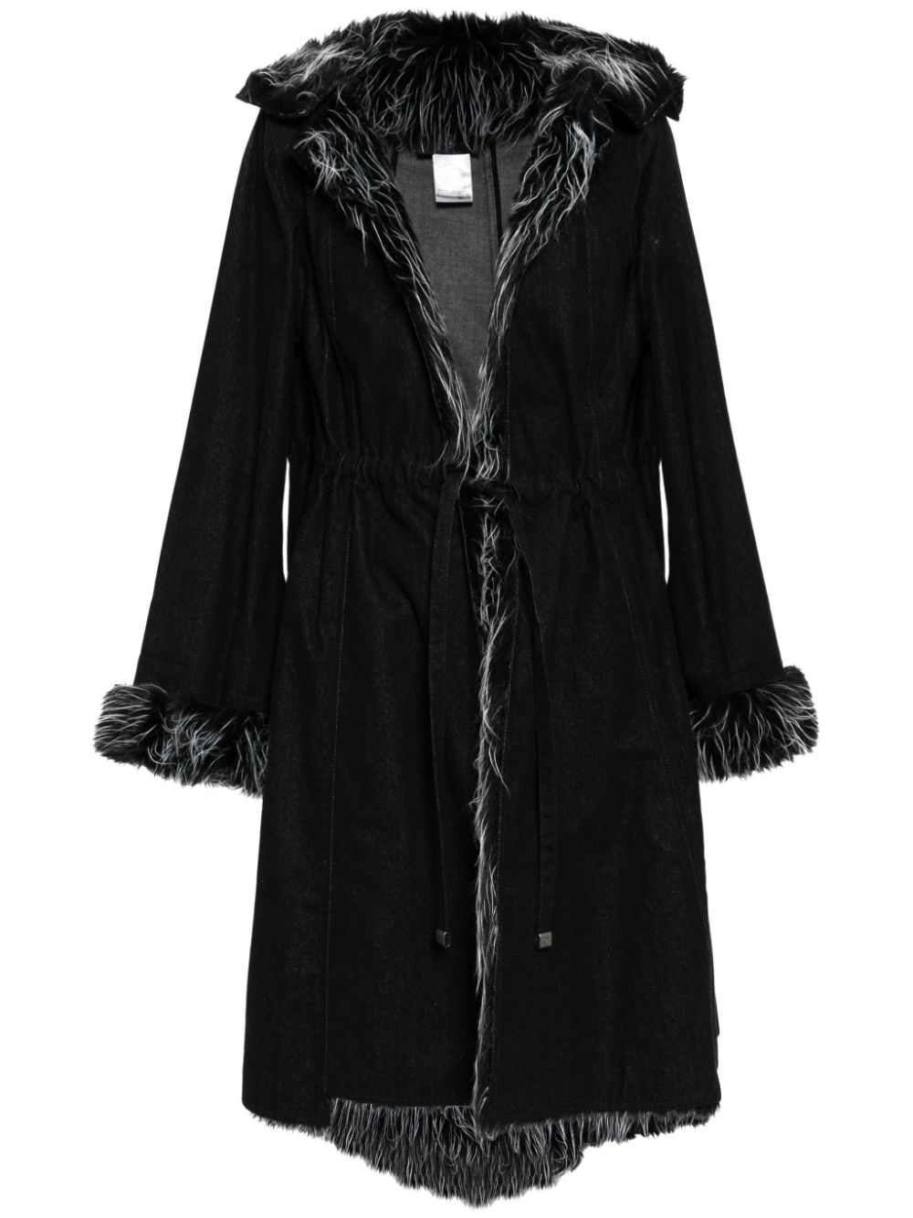 2002 faux-fur trim velvet coat - Black