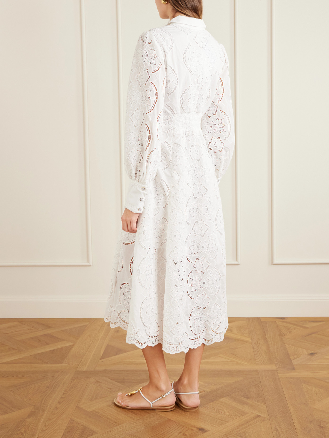 Tie-detailed Broderie Anglaise Cotton Midi Shirt Dress - White