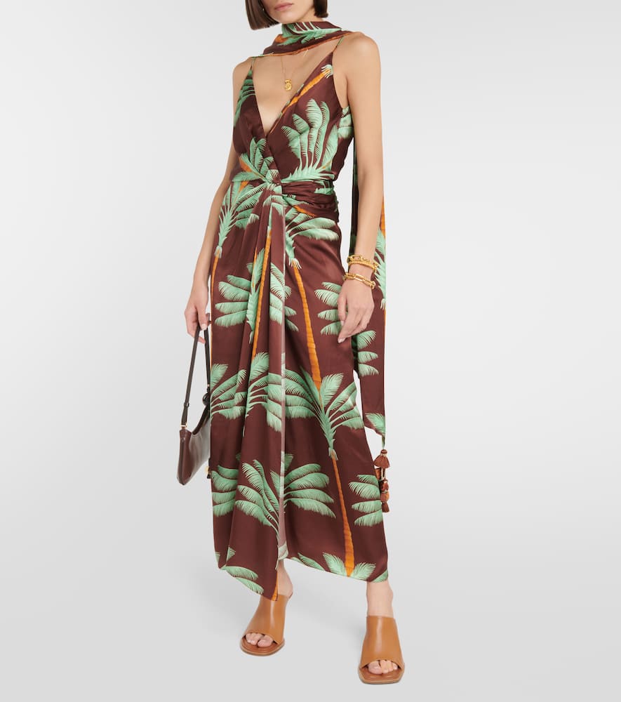 Embroidered printed silk maxi dress