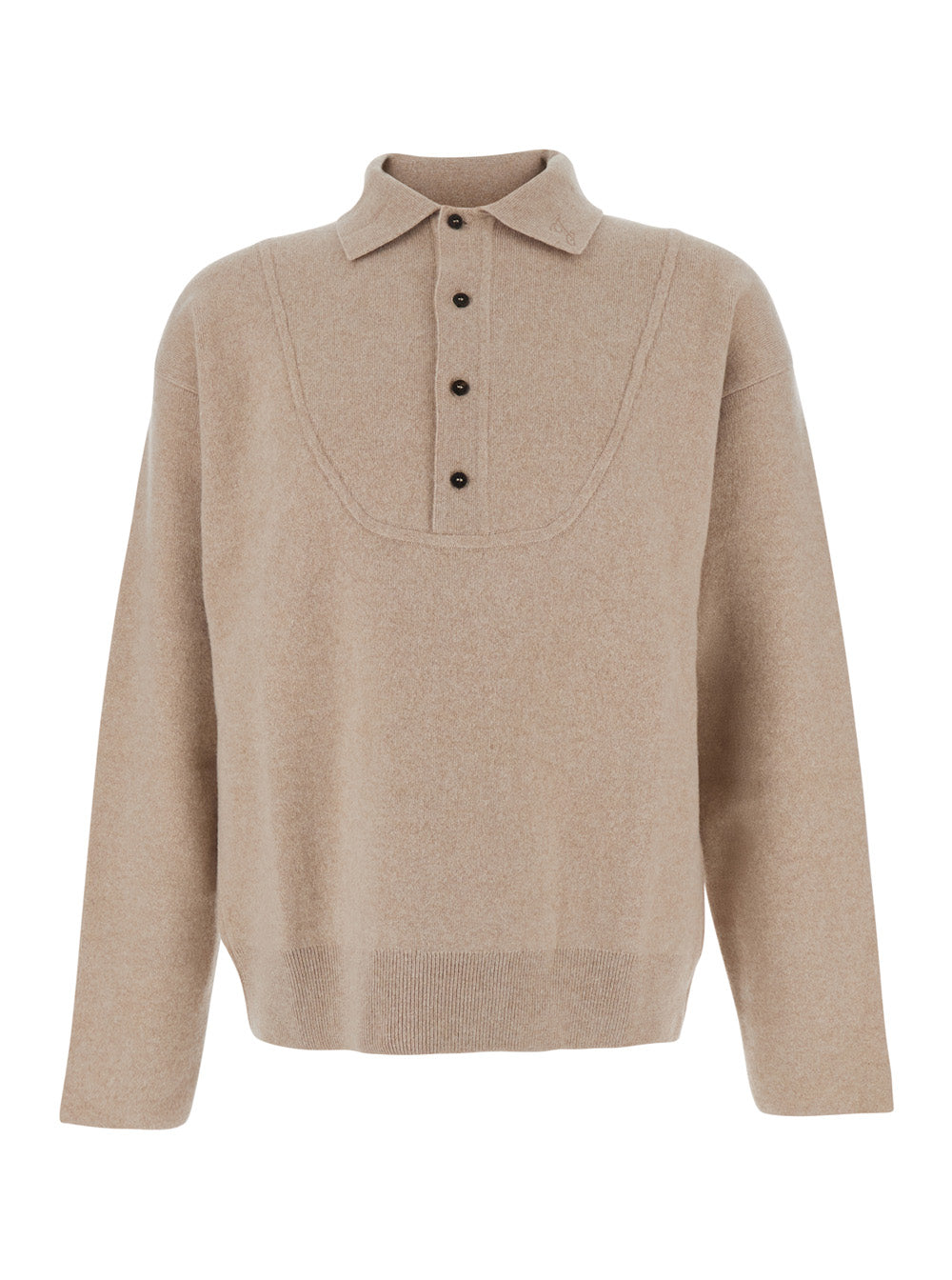 Wool Polo-Collar Sweater — Beige