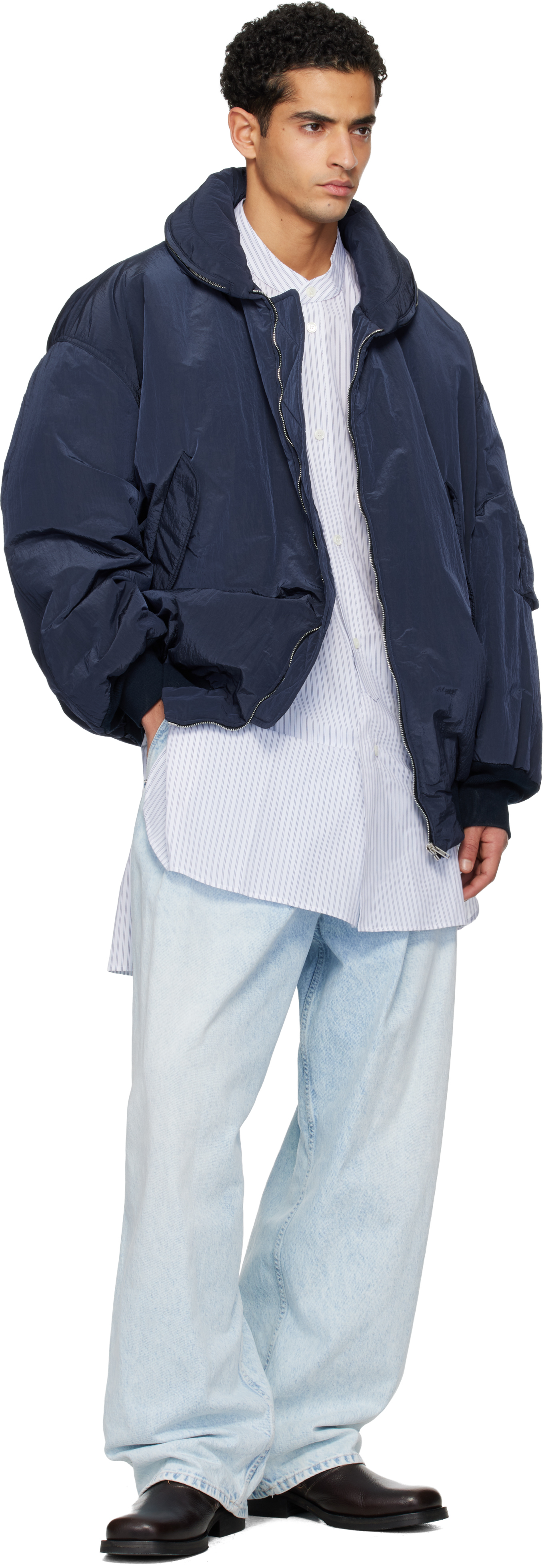 Blue Light Wash Pleated Jeans