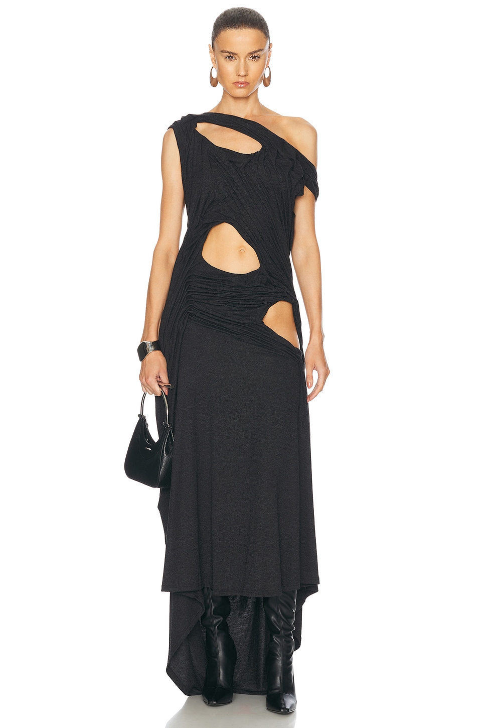 Di Petsa One Shoulder Midnight Dress in Grey - Charcoal.  XS also in