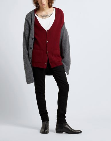 Wool Blend Plain Knit Regular Fit Cardigan Man Cardigan Burgundy Size XL Viscose, Recycled wool, Recycled polyamide, Recycled cashmere