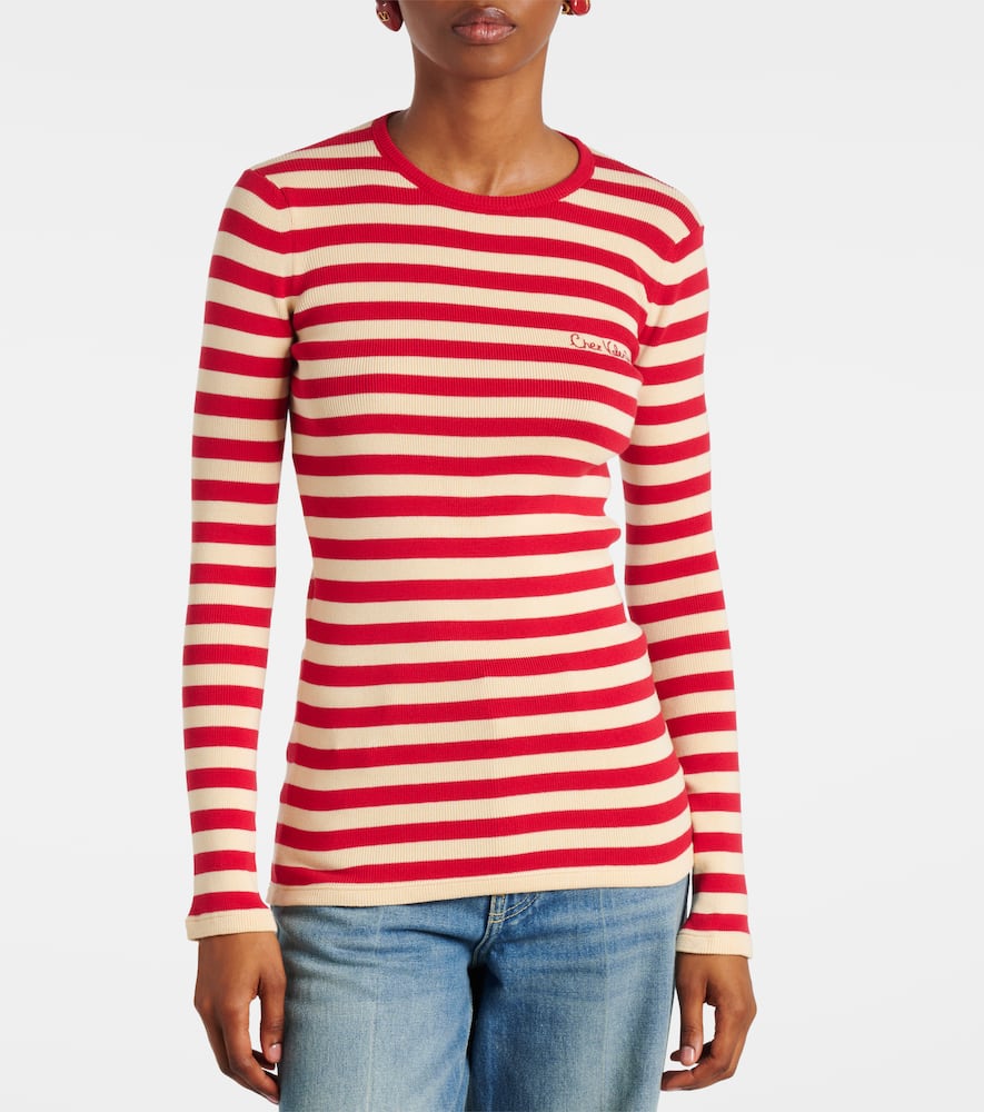 Striped ribbed-knit cotton sweater
