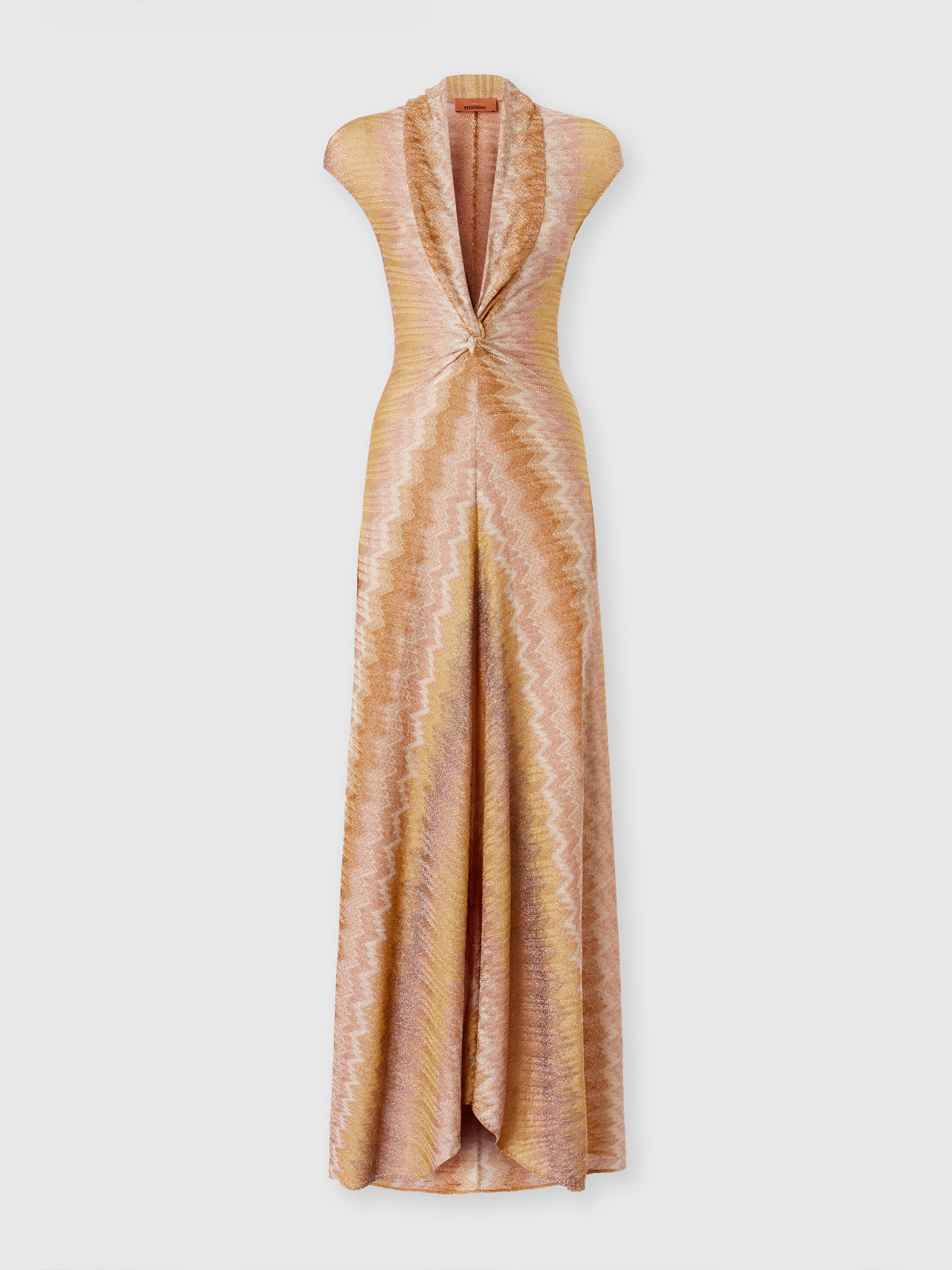 Missoni - Viscose Lamé Snake-Pattern Gown with Tie Neckline, Women, Green& Brown