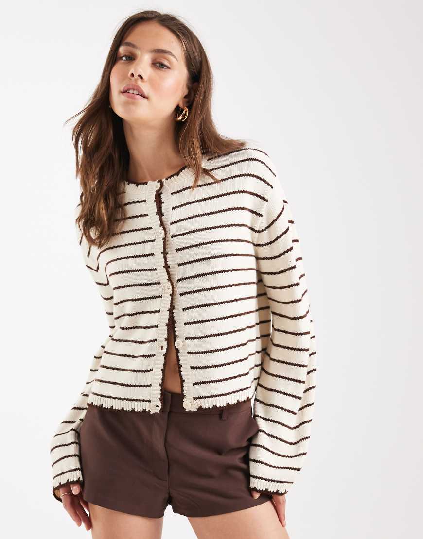Stiped blanket stitch cardigan in buttermilk-Pink