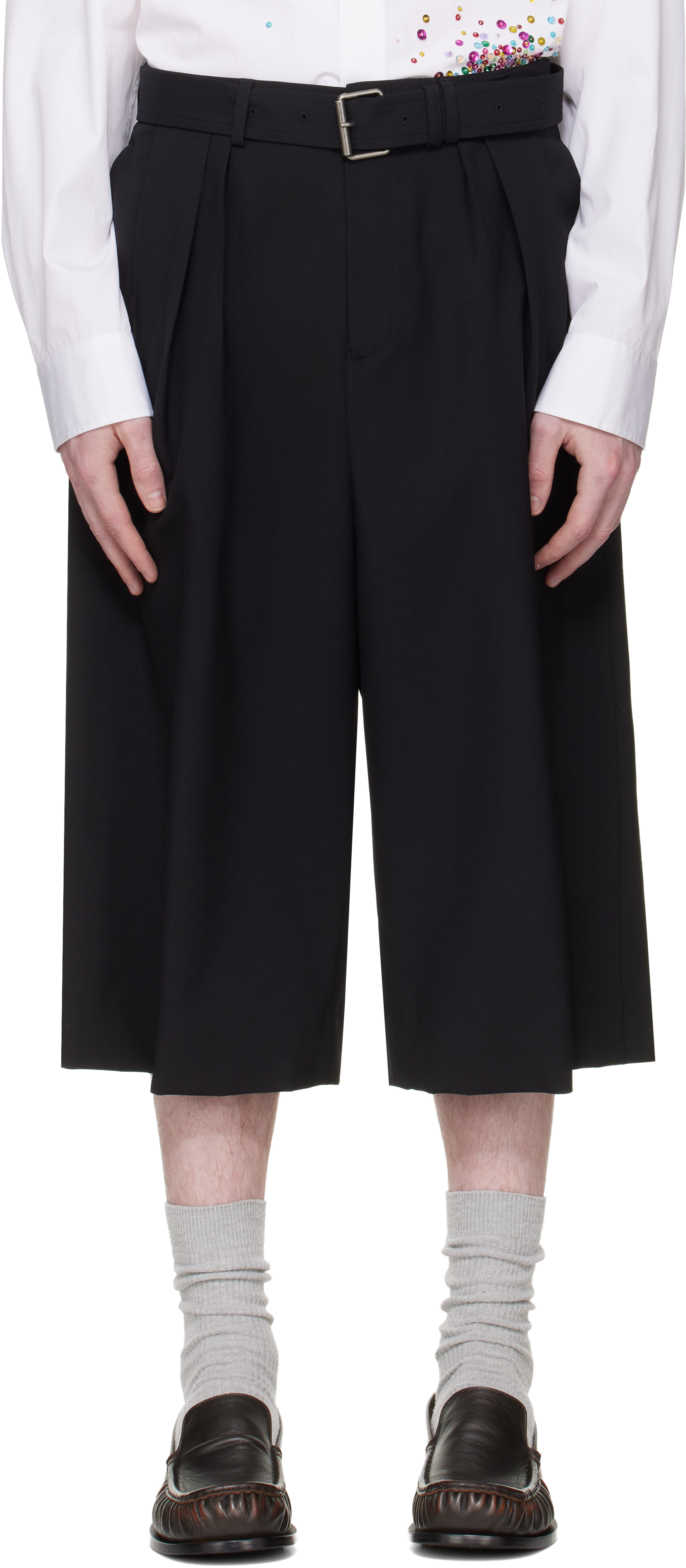 Black Wool Mohair Shorts