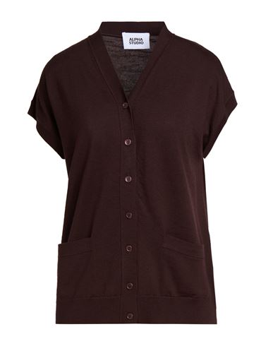 Woman Cardigan Dark brown Size 6 Wool