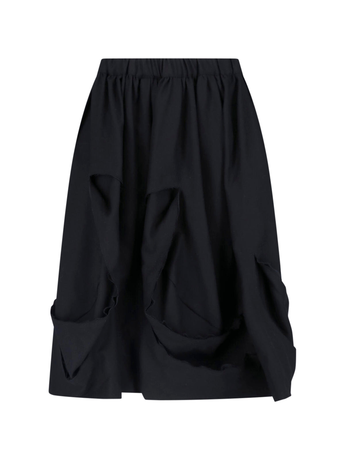 Black Gathered Draped Sculptural Skirt