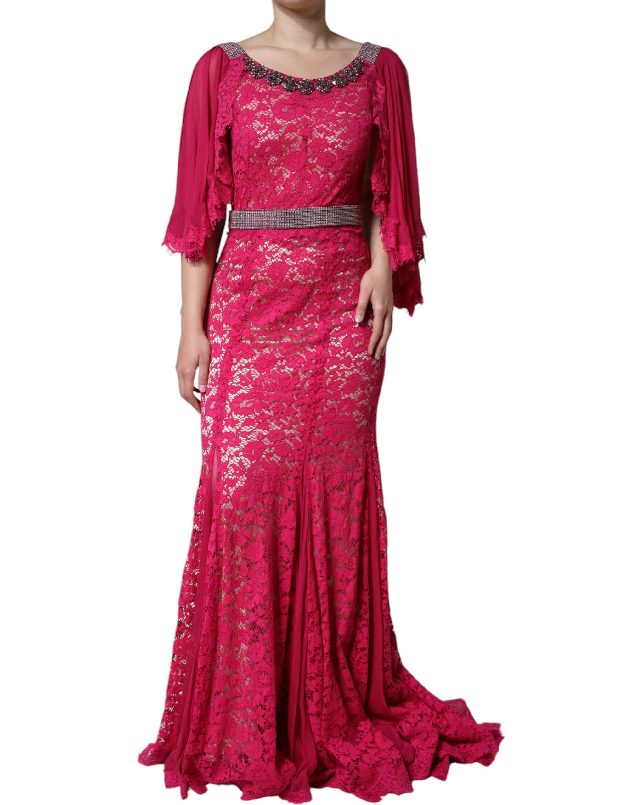 Lace Crystal-Embellished Sheath Dress — Pink