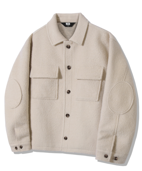 Wool Elbow Patch Two Pocket Button Jacket_Cream