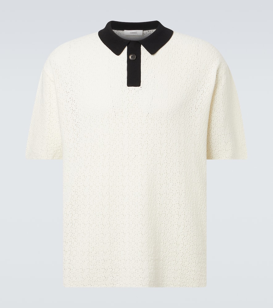 Crochet cotton-blend polo shirt