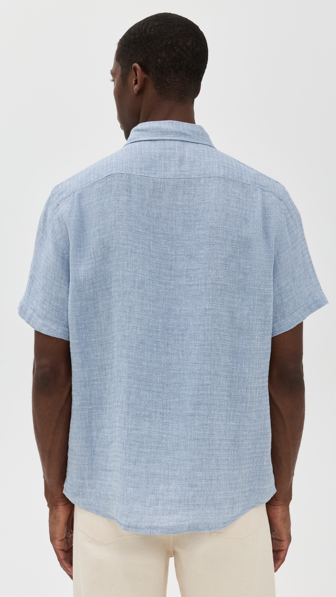Faherty Palma Basket Weave Linen Shirt Blue