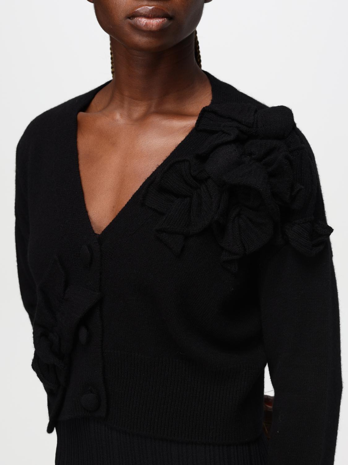 Floral-appliqué cardigan - Black