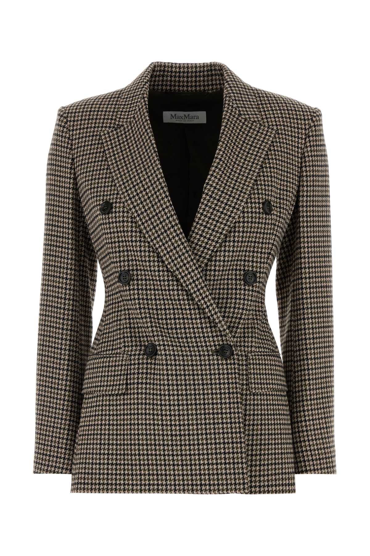 Houndstooth Viscose Wool Blazer — Gray