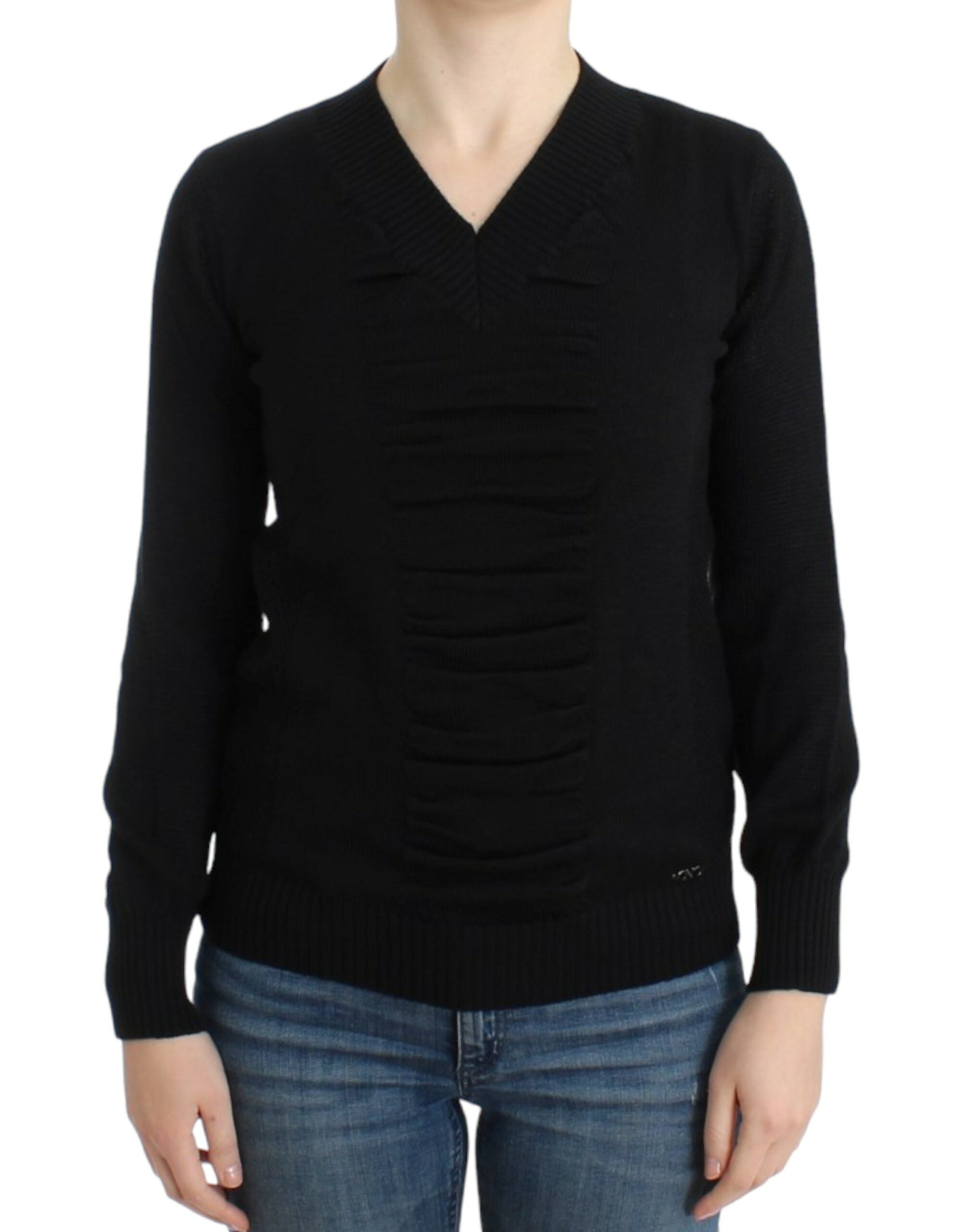 V-Neck Wool Blend Sweater — Black
