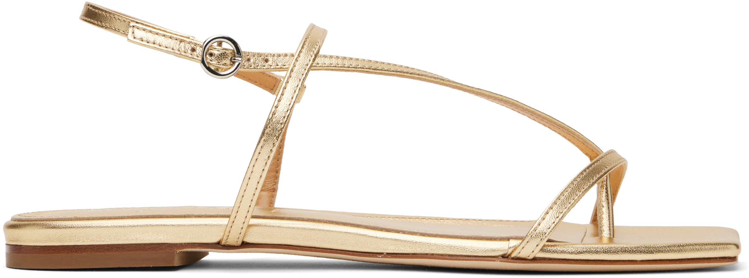 Aeyde Gold Ella Leather Toe-Post Sandals